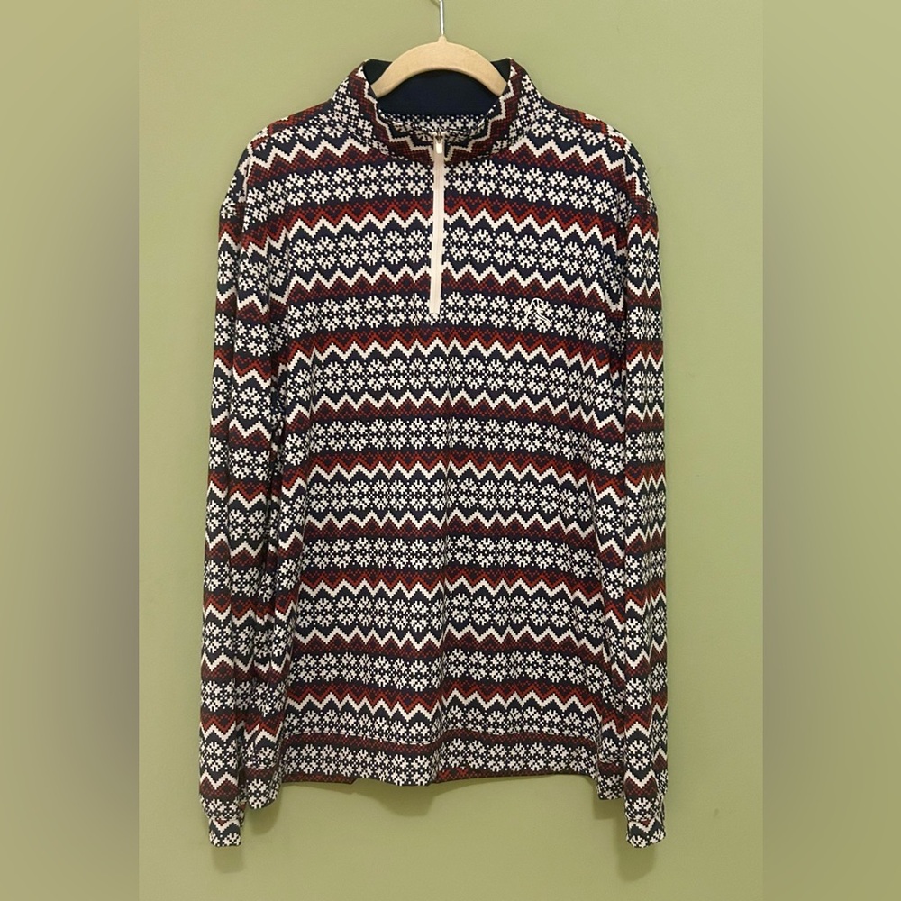 Rhoback Long Sleeve Q Zip Pullover Red White Blue Pattern Mens size Large
